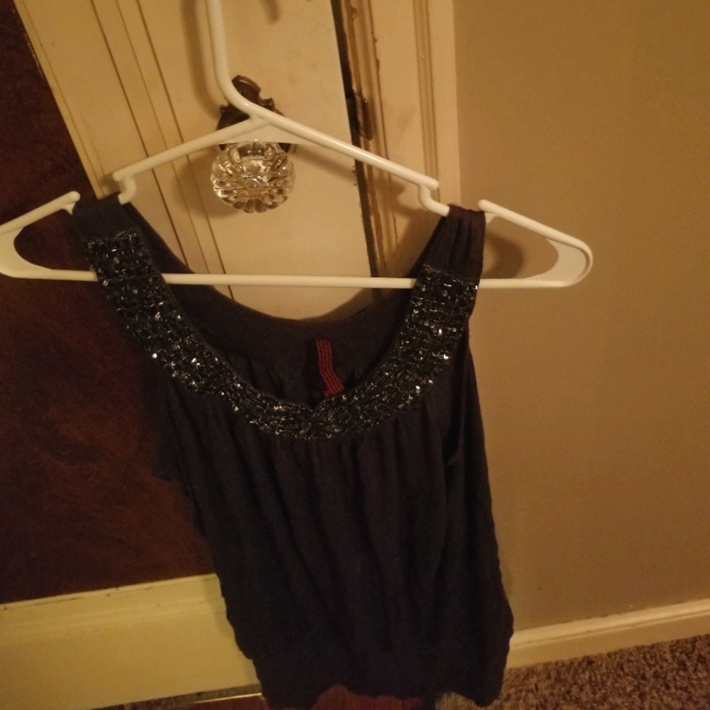 Blue embellished tank top size large